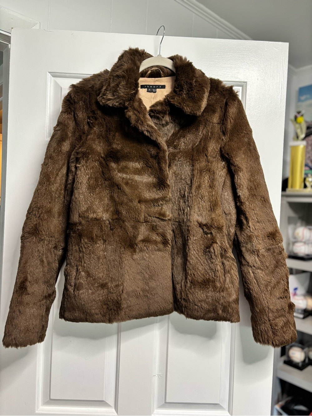 Theory Chocolate Brown Faux Fur Teddy Jacket Size SM - Vintage